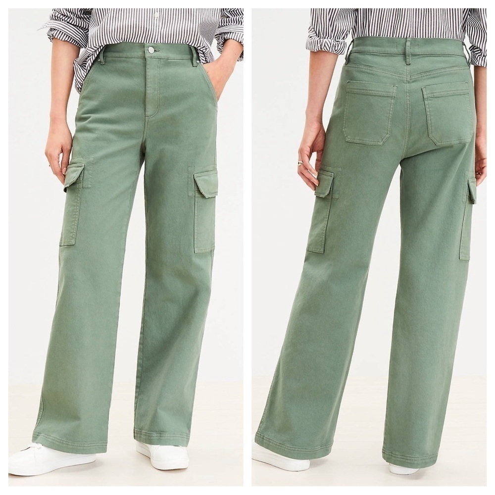 Loft Jeans Womens 27 4 High Rise Wide Leg Green Cargo Utility Pockets